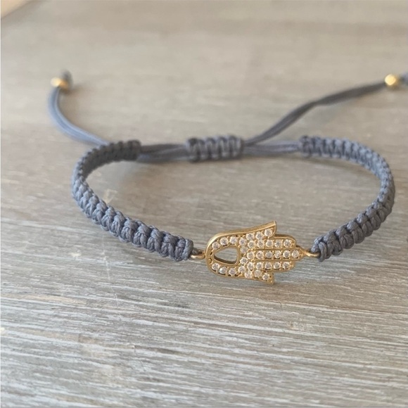 Crystal Hamsa Knotted Macrame Bracelet - Blue and Gold - Picture 2 of 2